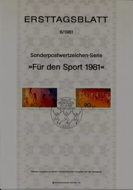 Berlin MiNr 645-646 ETB 6-81 "Sporthilfe 1981" -Gruppengymnastik-Volkslauf-