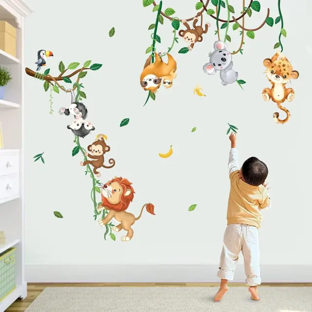 Wall Sticker Animal Decal Green Tree Jungle Vinyl Mural Art Home Kids Room Decor