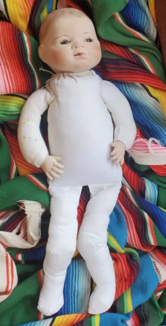 Vintage Baby Doll Bisque Porcelain Head & Hands with Cloth Body 19"