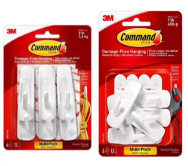 3M Command Hooks Value Pack Self Adhesive Strips Damage Free Hanging - Pack Of 6