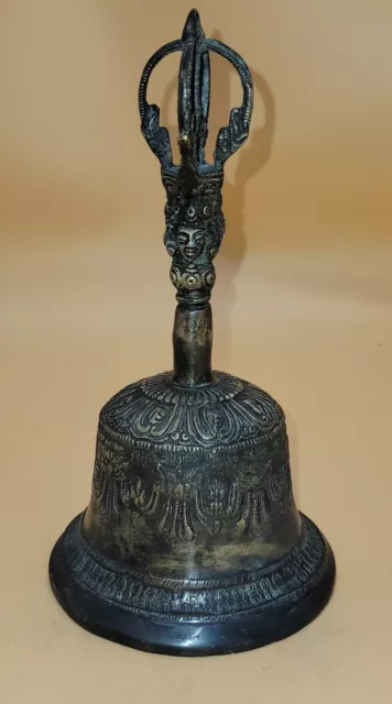 Antique Tibetan Bronze Bell Ghanta Ritual Buddha Vajra Buddhist 9"