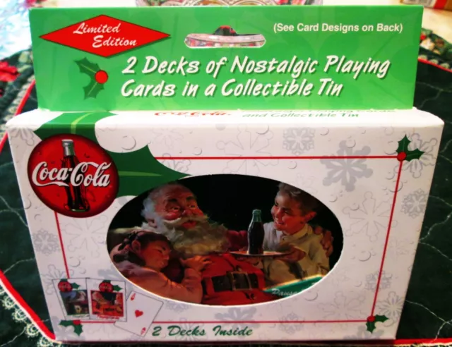 Nib 2 Decks Of Coca Cola Christmas Nostalgia Playing Cards 1999  Collectable Tin