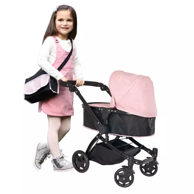 3-in-1 Doll Pram Baby Stroller Pretend Play Kids Toy Set