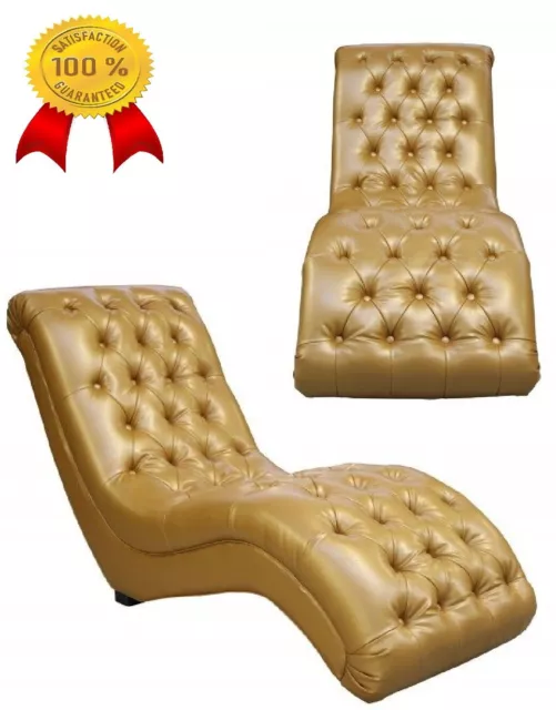 Chesterfield Relaxliege 160cm in Gold Leder Look Liegesessel Chaiselongue Farben