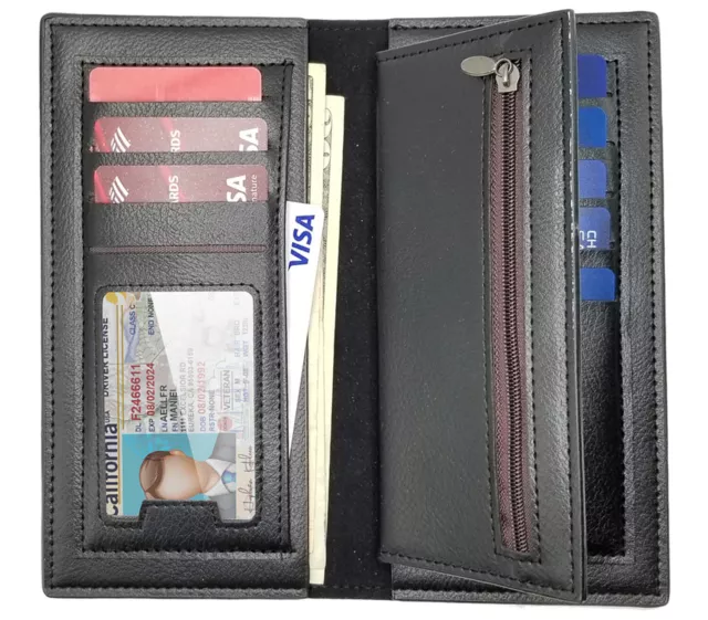 Men Business Bifold Wallet Long Clutch Leather Purse RFID Blocking Card Holder