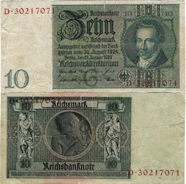 10 Reichsmark 1929 Berlin DEU-183a Ro.173a P-180a(1-1) Udr.-Bst. G Serien: D