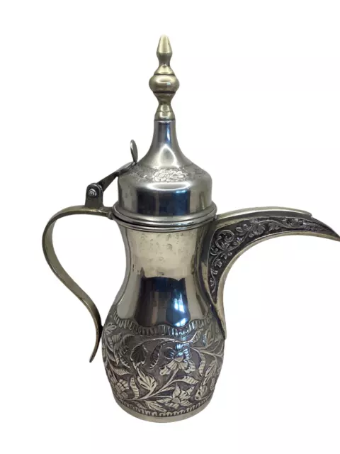 Vintage German Silver with Brass Handle Islamic Dallah Pot Large