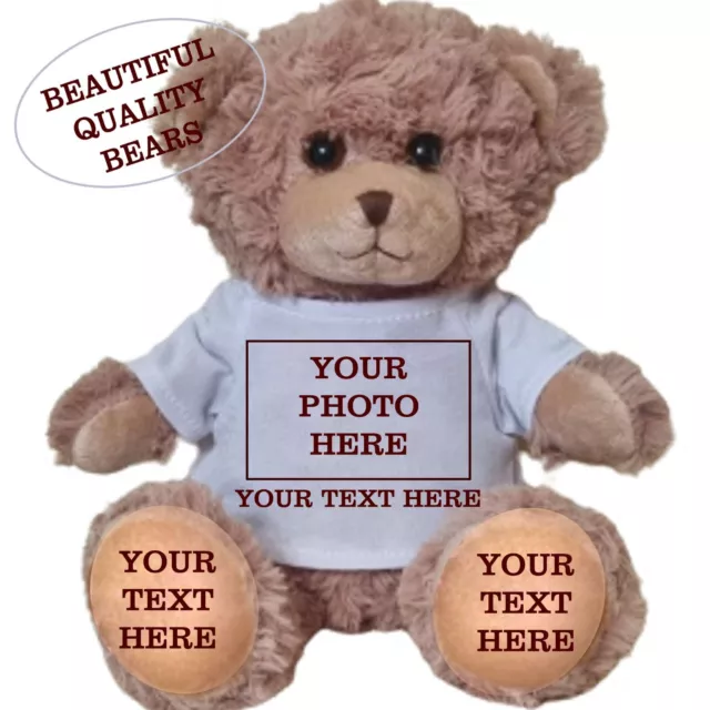 PERSONALISED TEDDY BEAR with T shirt & photo 11" bear Birthday, Christening MUM