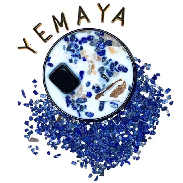 Yemaya Orisha Crystal Candle, Nigerian Mermaid Goddess of Sea, Black Sea Scen...