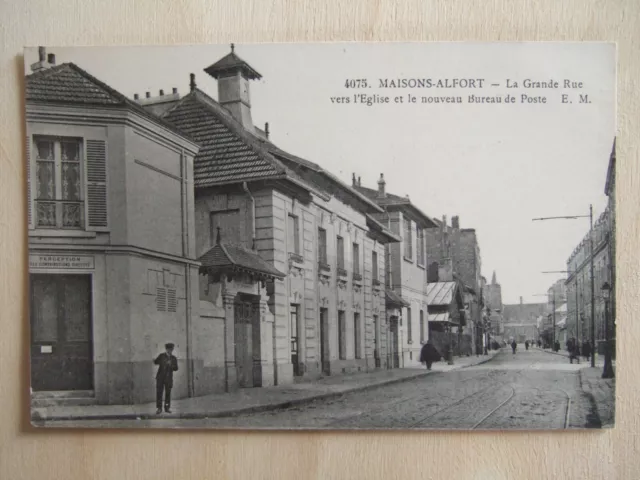 Cpa Houses Alfort (94) The Great Street Towards The Church And New Post Office