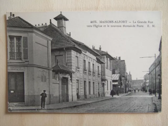 Cpa Maisons Alfort (94) La Grande Rue Vers L'eglise Et Nouveau Bureau De Poste