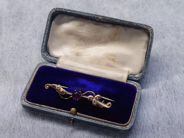 Antique 9CT Gold & Amethyst Victorian/Edwardian J.Preston Brooch Pin