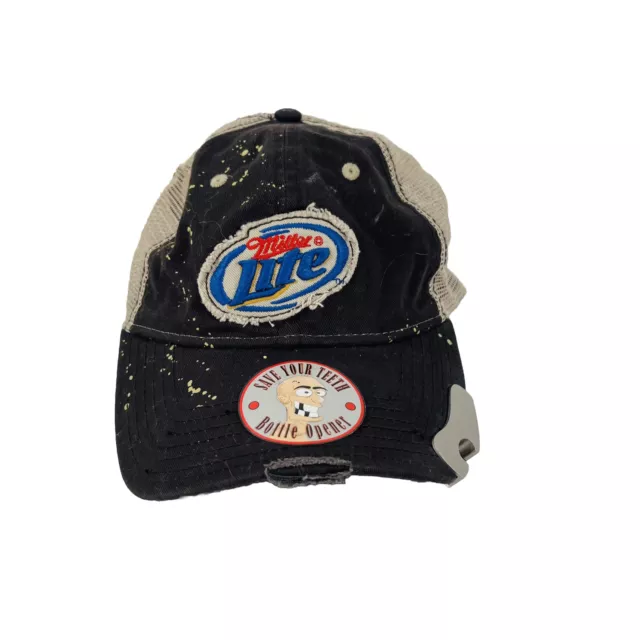 Miller Lite Beer Trucker Hat Save Your Teeth Bottle Opener Distressed One Size