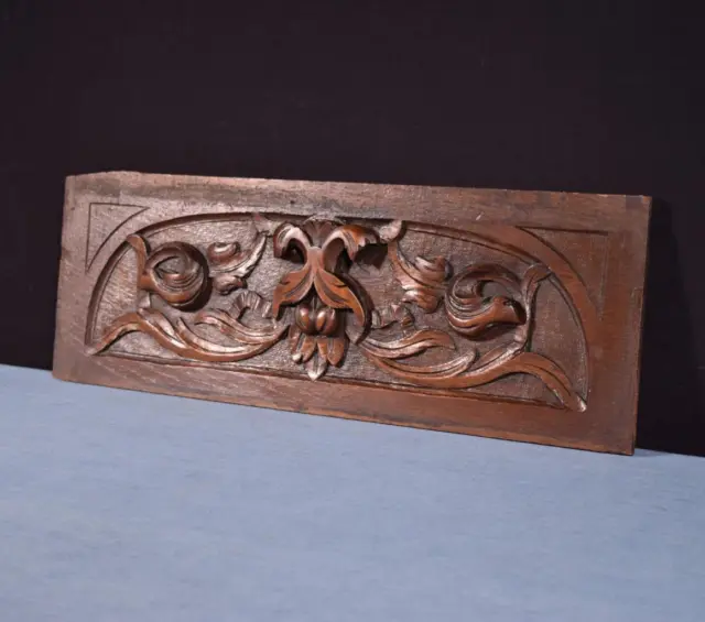 *French Antique Deeply Carved Solid Oak Wood Panel with Carvings