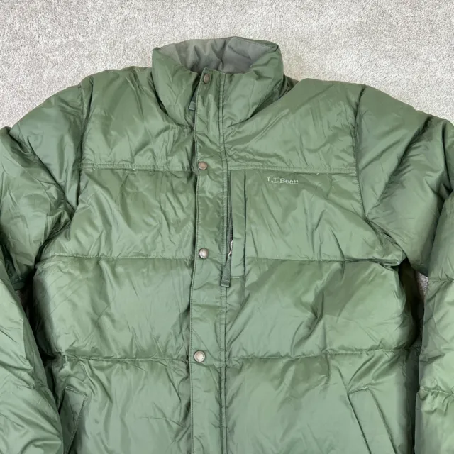 LL Bean Jacket Mens Large Green Coat Goose Down Filled Nylon Puffer Casual Size