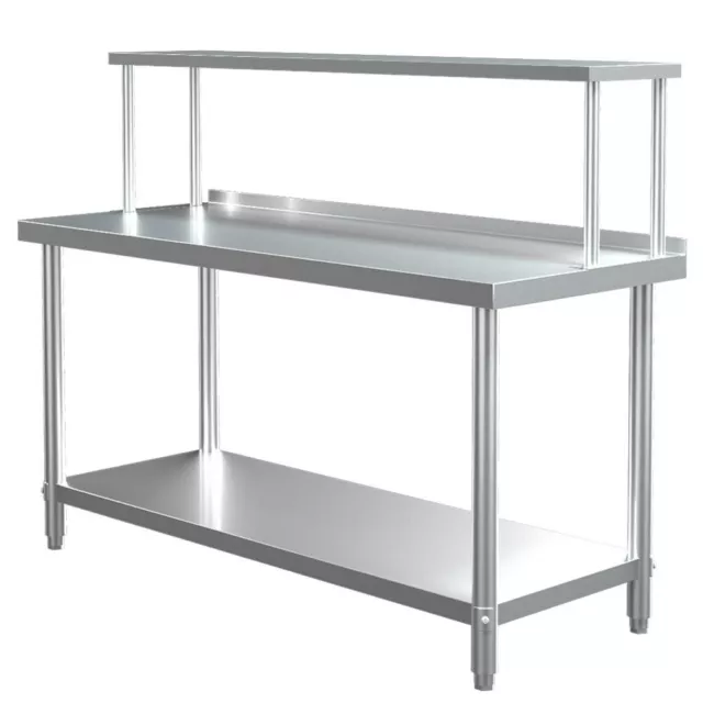 Commercial Catering Stainless Steel Table Overshelf Kitchen Prep Work Bench Set