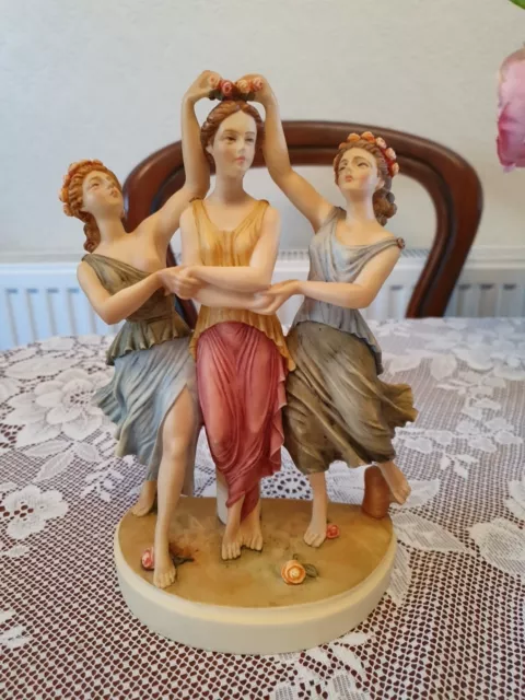 Statue Ancient Greek 3 Graces Dance Alabaster 9.25" - 23.5cm Cast Marble