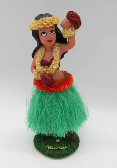 Vintage Hawaii Hula Girl Dashboard Bobblehead 6 1/4" Green Grass Skirt