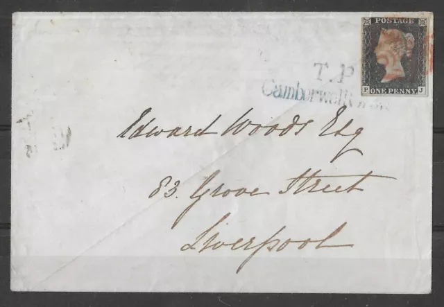 GB 1840 1d Black Cover Plate 1b - TP Camberwell  probably 4 margin