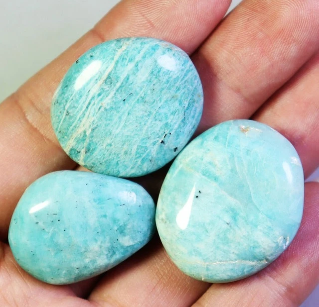 3pcs Amazing Natural Polished Amazonite Quartz Crystal Stone Palm Reiki Healing