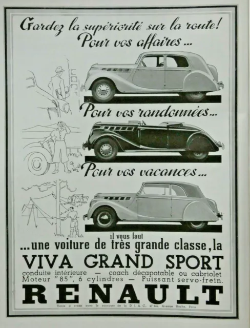 1938 Renault La Viva Grand Sport Coach Convertible Press Advertisement Car