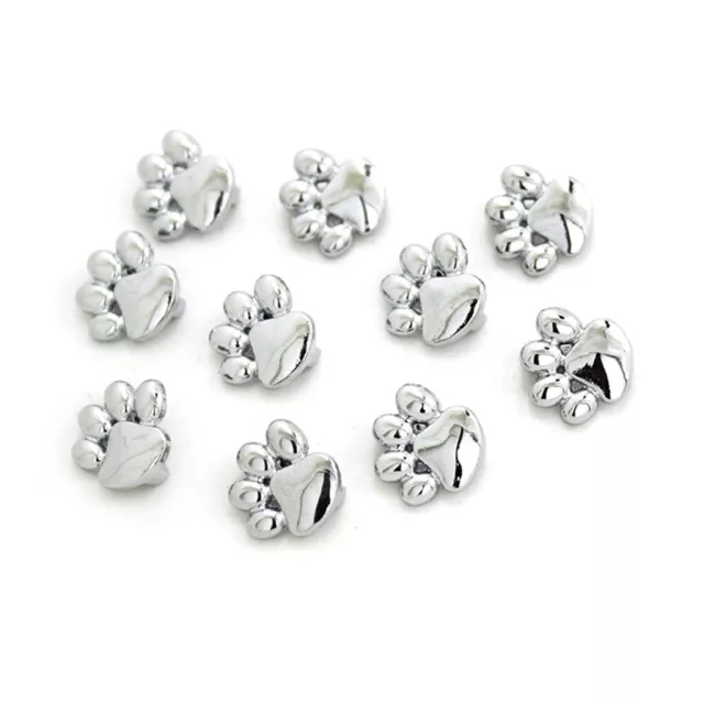 10 Silver Alloy Rhinestone Smooth Paw Slide Charms Beads Fit 8mm Wristband​s