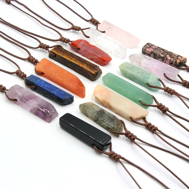 Multi Gemstone Natural Stone Energy w/Rope Chain Necklace Chakra Crystal Pendant 9