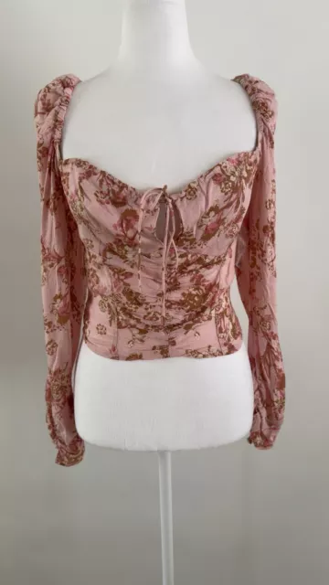 Free People Hilary Printed Top Floral Pink Combo Size Small NWOT