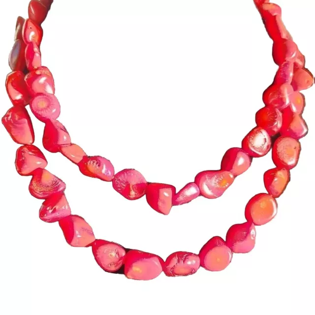 Vtg. 91.7 Gr Natural Red Branch Coral Freeform Bead Statement  Necklace 36"