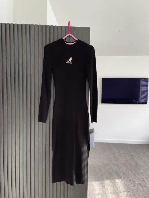 Womens H&M Ribbed Black Kangol Dress With Slit Size XS Bodycon