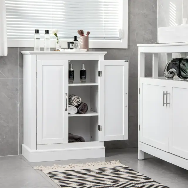 NNECW Bathroom Floor Cabinet with Adjustable Shelves & Anti-toppling Device