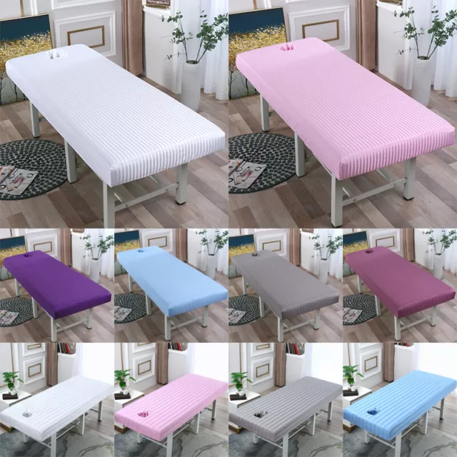 Striped Beauty Massage Table Cover Spa Salon Elastic Bed Fitted Sheet w/ Hole