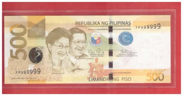 2014 PHILIPPINES 500 Piso Peso NGC Aquino & Tetangco Solid No. FP 999999 UNC