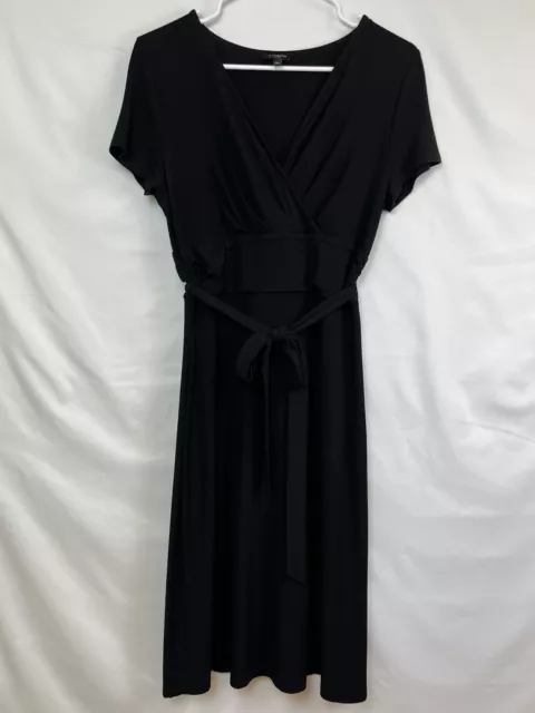 Talbots Women's Small Petite Black Knit V Neck Short Sleeve Calf Length Dress