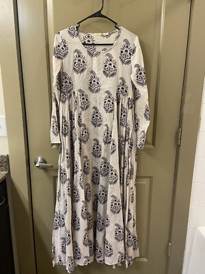 Matta cotton cream brown floral maxi dress sz S (item A46)