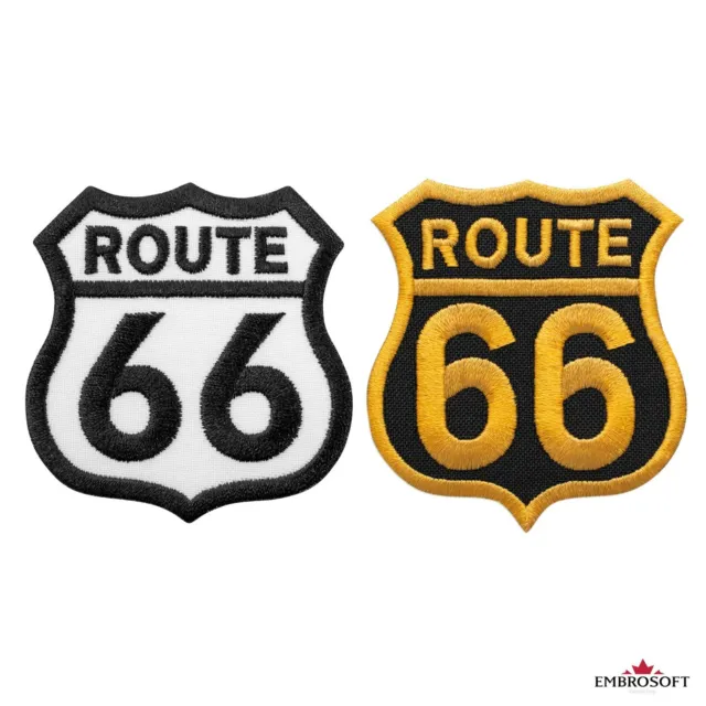 Route 66 Sign Golden Black / White Emblem Embroidered Patch Iron On / Sew On