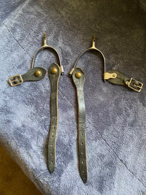 VINTAGE Western Cowboy Spurs Leather Straps Marked Korea