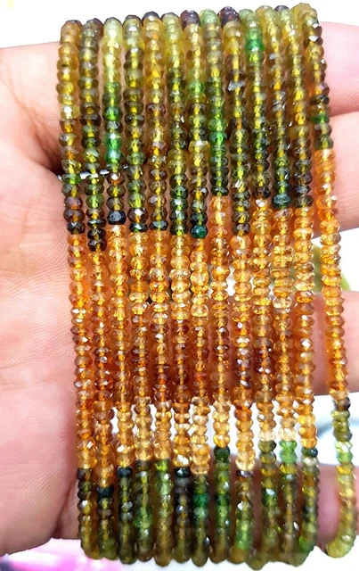 100% Naturel Essence Tourmaline Shaded Facettes Rondelle Gemstone 3-5MM 13"...