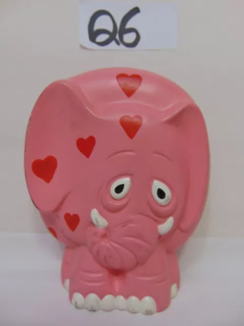 Vintage Ceramic Figure Elephant 6" Tall Mid-Century Pink With Red Hearts Love