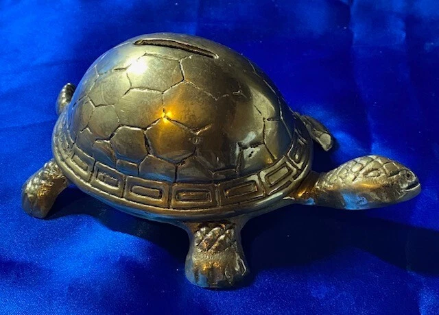 VINTAGE BRASS TURTLE/TORTOISE Coin Bank (6.5