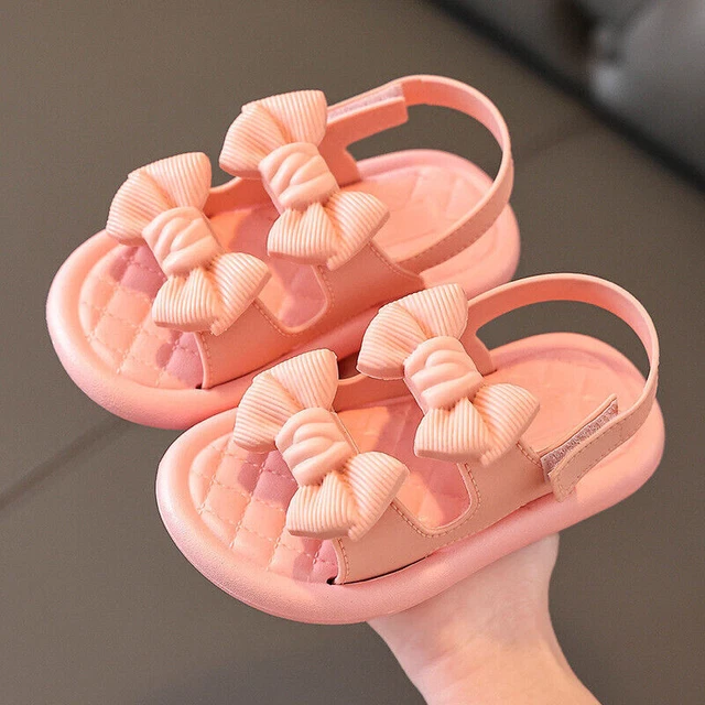 Kids  Girls Bow Flat Summer Sandals Toddler Baby Holiday Princess Shoes Size- 9