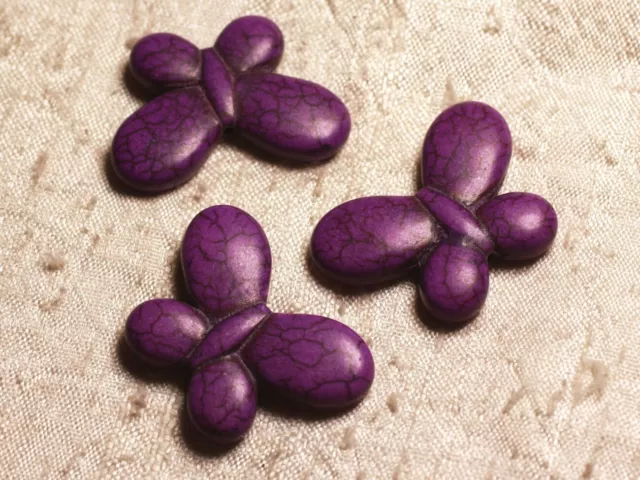 4pc - Perles Turquoise synthèse Papillons 35x25mm Violet   4558550012036