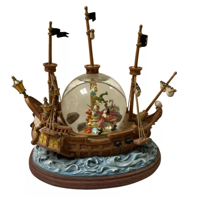 Vintage Disney Peter Pan Pirate Ship Music Box Snow Globe - You Can Fly - Tested