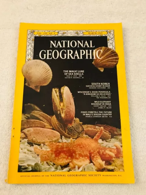 National Geographic March 1969 Sea Shells South Korea Wild Elephant