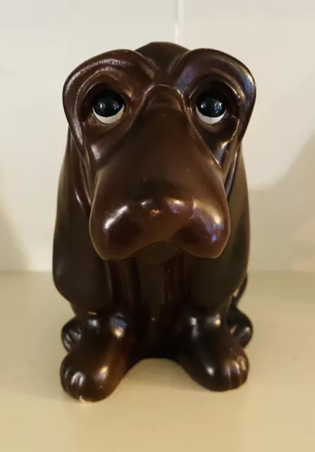 Vintage Dog Bank Plastic Basset Hound Brown 5" Royalty Designs Hialeah Florida