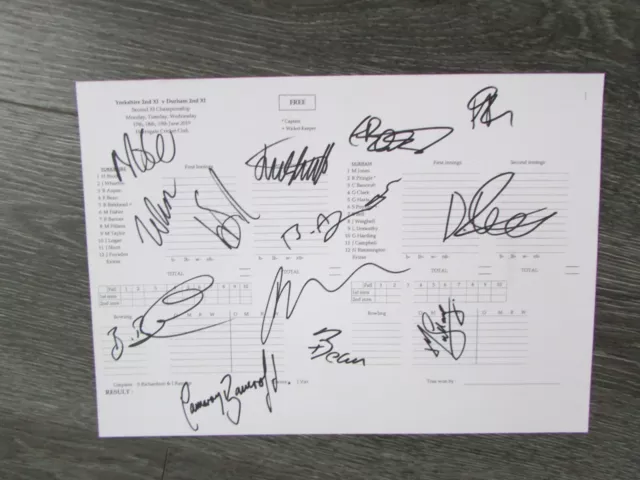 Yorkshire 2nd XI v Durham 2019 Multi Signed Autographed Cricket Scorecard