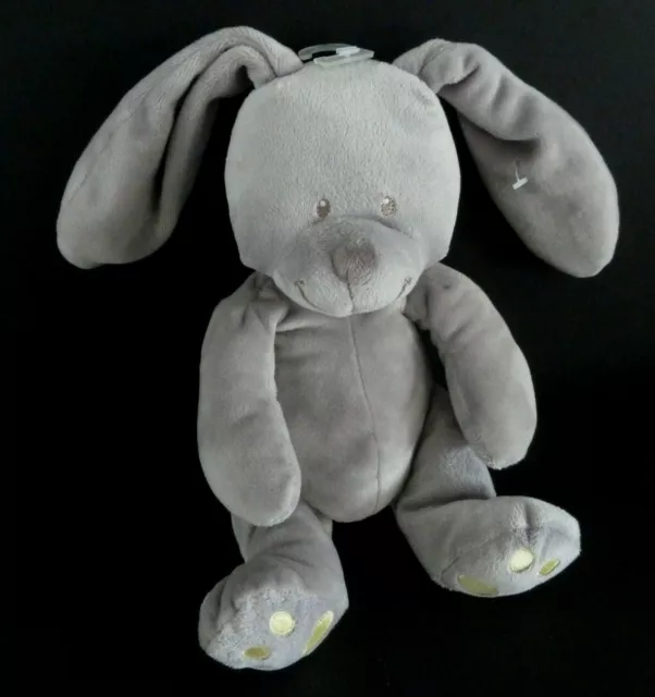 A9. DOUDOU PELUCHE SIMBA TOYS LAPIN GRIS EMPREINTES JAUNE VERT 25cm - ETAT NEUF*