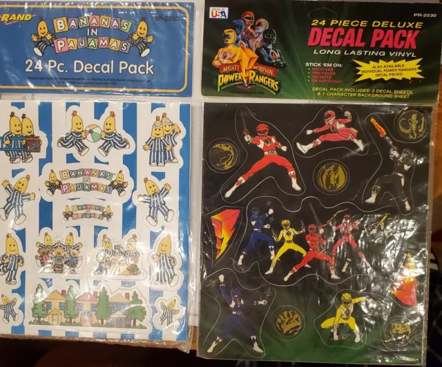 Lot of 2 packs of 24 PC stickers each. Decal  Bananas In Pajamas & Power Rangers