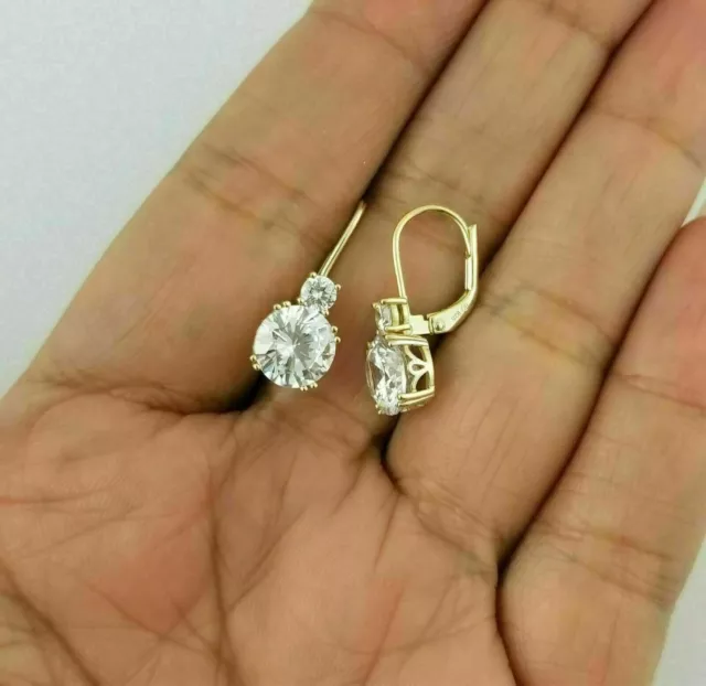 Round Cut Diamond Lab-Created Drop Dangle Women Earrings 14K Yellow Gold Plated