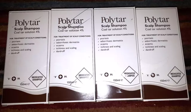 Polytar Scalp Coal Tar Solution 4% Shampoo x 4 Bottles - 150 ml volume freepost